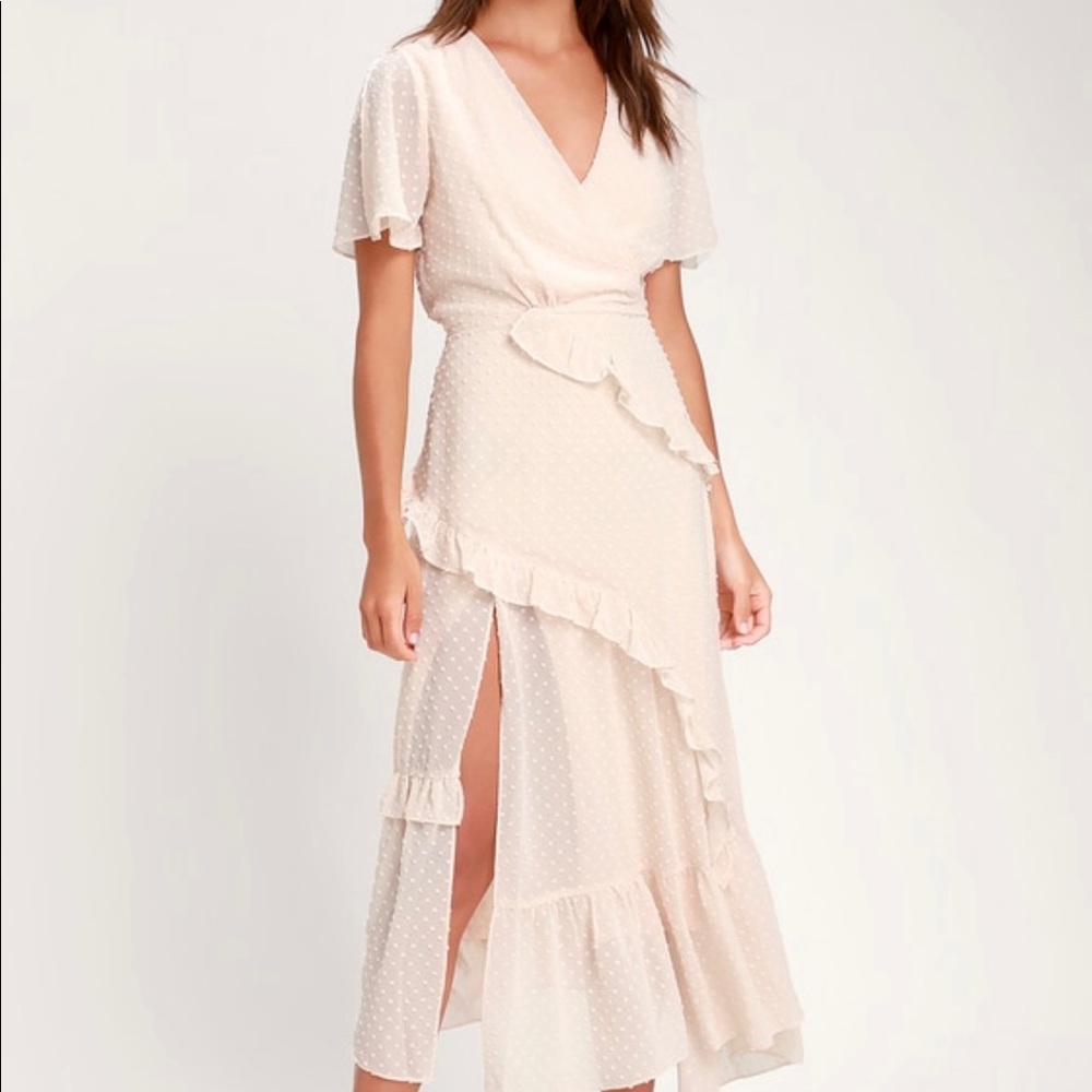 Lulus Next to You Cream Swiss Dot Ruffled Midi Dress